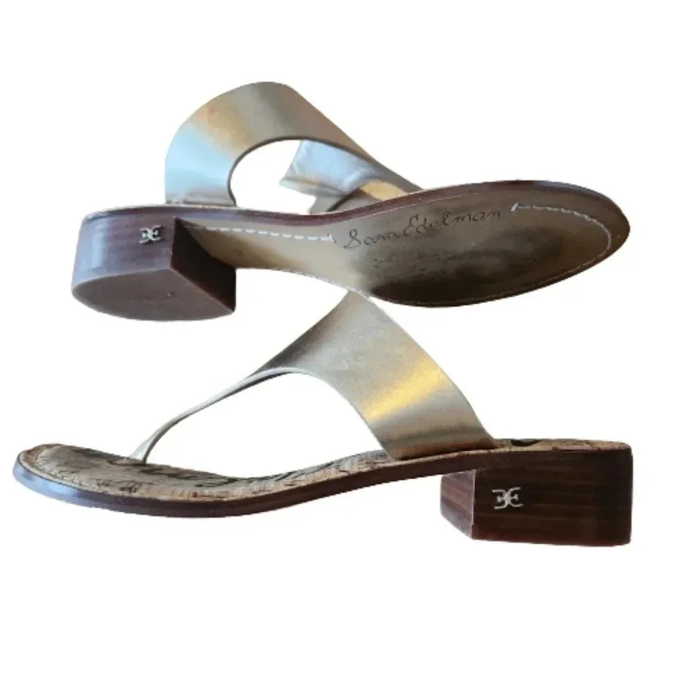 Sam Edelman metallic gold leather thong sandals with logo detail Size 7.5